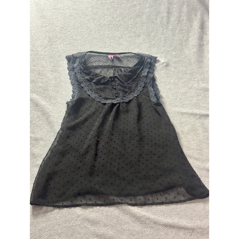 Love On A Hanger Black Swiss Dot Lace Trim Peter Pan Collar Tank Top Large‎